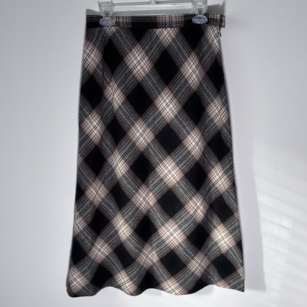 NWT Vintage Sag Harbor Black Brown &  Cream Plaid A-Line Skirt